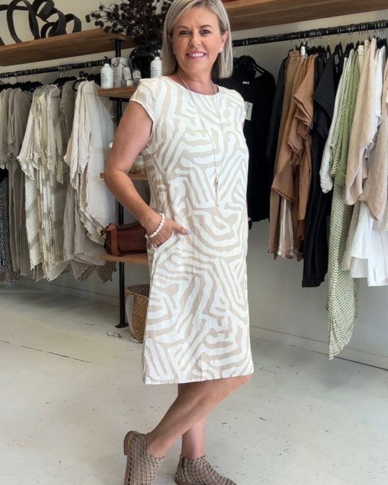 Bedrucktes Damen Sommerkleid mit Rundhalsausschnitt - Nelia