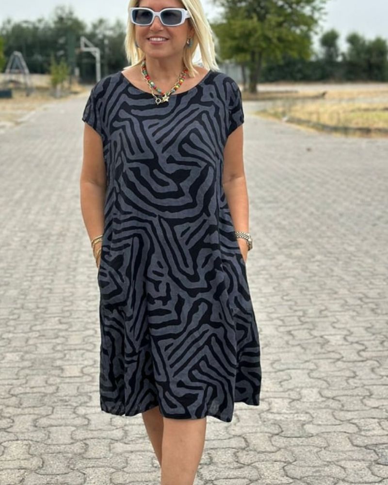 Bedrucktes Damen Sommerkleid mit Rundhalsausschnitt - Nelia