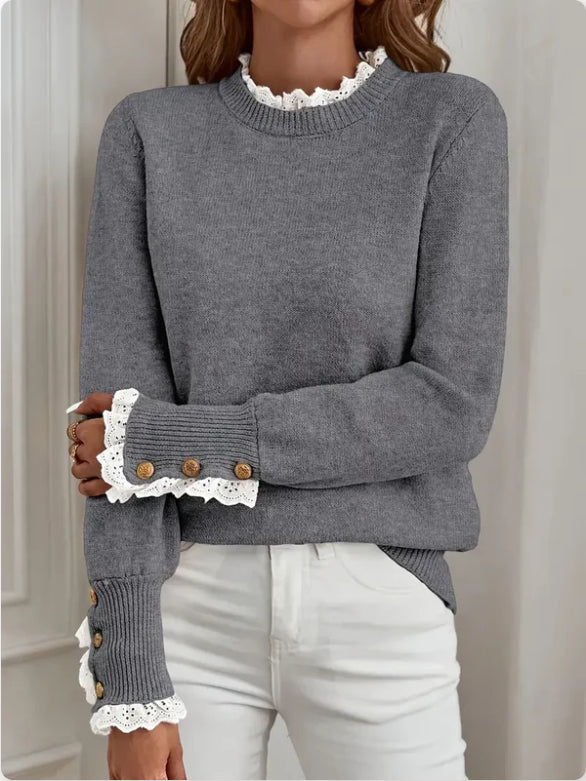 Damen Strickpullover Weich Normaler Schnitt Manschetten – Yllena