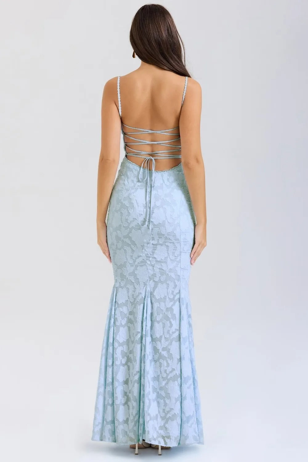 Langes Damenkleid mit eleganten gelben Spitzenträgern mit Meerjungfraueneffekt - Aurélie