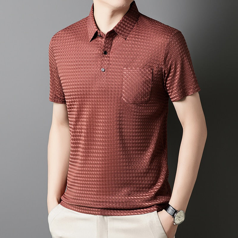 Geometrisch gewebtes Herren-Poloshirt mit Fronttasche - Marcelo
