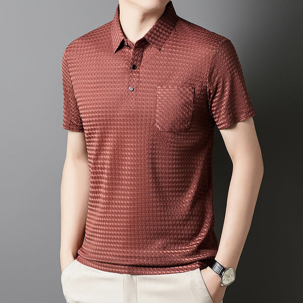 Geometrisch gewebtes Herren-Poloshirt mit Fronttasche - Marcelo