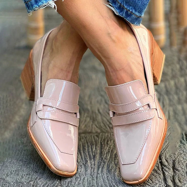 Damen Lackleder Slipper mit breitem Absatz und quadratischer Spitze - Odette