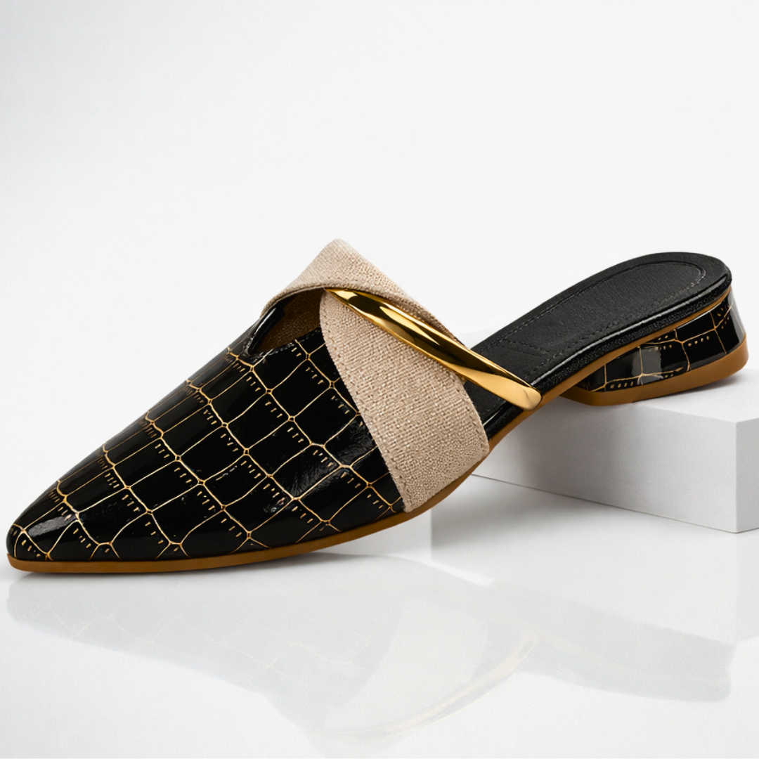 Damen Clogs mit spitzer Zehe, elegantes Design mit metallischem Detail - Elvoria