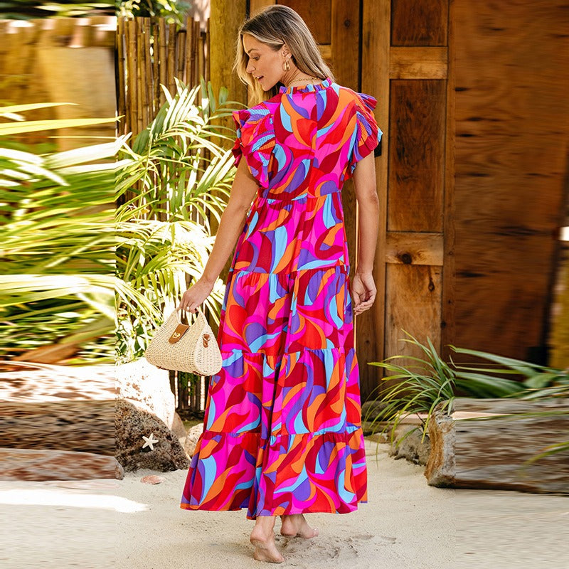 Langes, fließendes Kleid mit Rüsche - Adriana