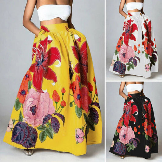 Maxi-jupe femme à imprimé floral, taille haute et stylée