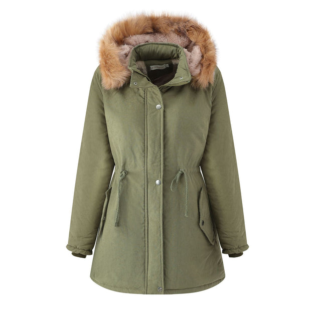 Veste matelassée pour femme avec capuche en fourrure synthétique - Doriana