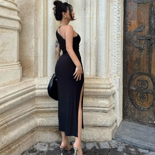 Robe sans manches avec fente latérale noire - Alessia
