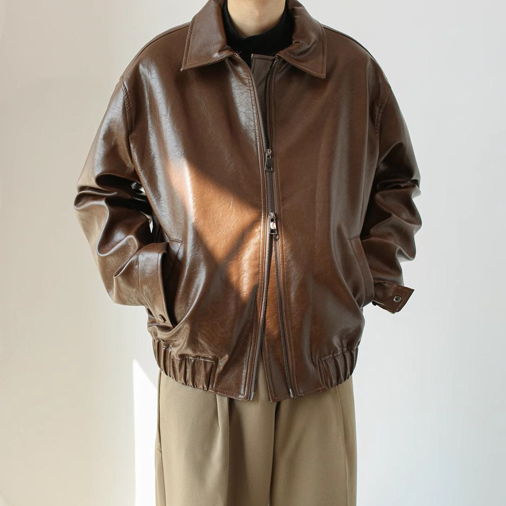 Kurze Herren Lederjacke mit Reißverschluss - Emar