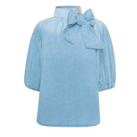 Nora - Pull à col roulé en coton pour femme avec laçage en denim
