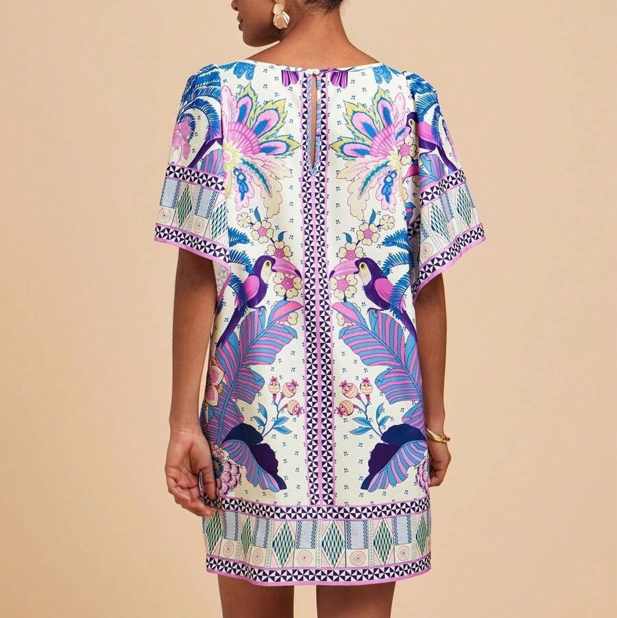 Kurzes Kleid im Ethno-Stil mit Blumendruck - Nayeli