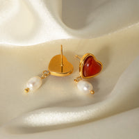 Boucles d'oreilles femme avec pendentif cœur et perle