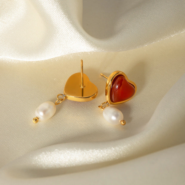 Boucles d'oreilles femme avec pendentif cœur et perle
