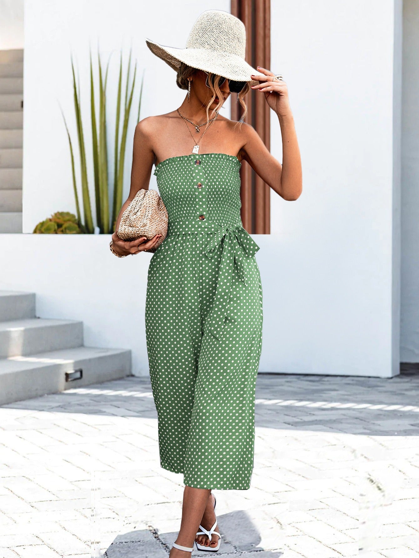 Frauen trägerlos Sommer Stil Polka Dot Print Jumpsuit - Natalia