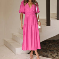 Kelly - Robe élégante avec décolleté en V et manches bouffantes