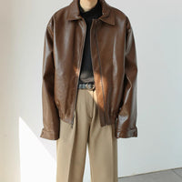 Veste courte en cuir avec fermeture éclair pour hommes - Emar
