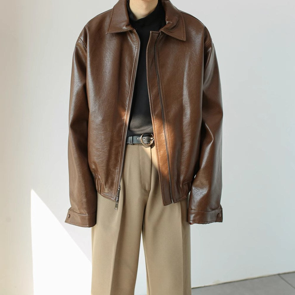 Kurze Herren Lederjacke mit Reißverschluss - Emar