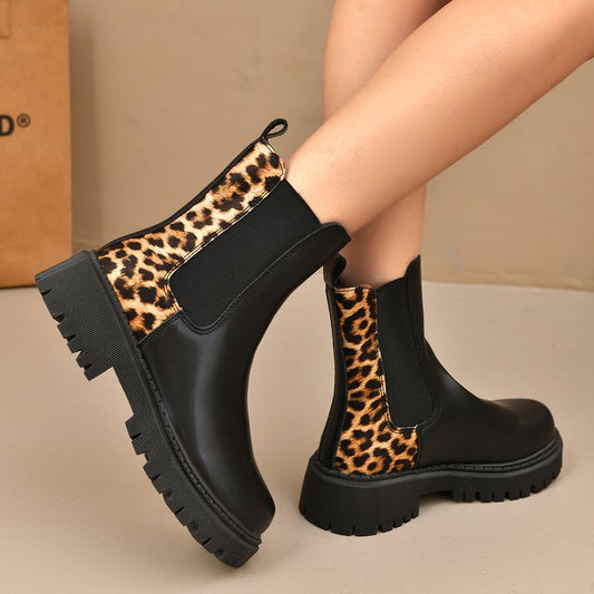 Bottes mi-mollets pour femmes à semelles épaisses et effet combiné - Elvira