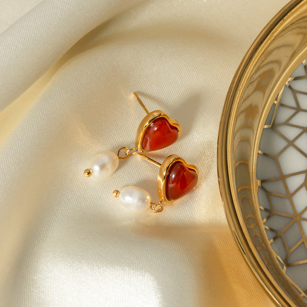 Boucles d'oreilles femme avec pendentif cœur et perle