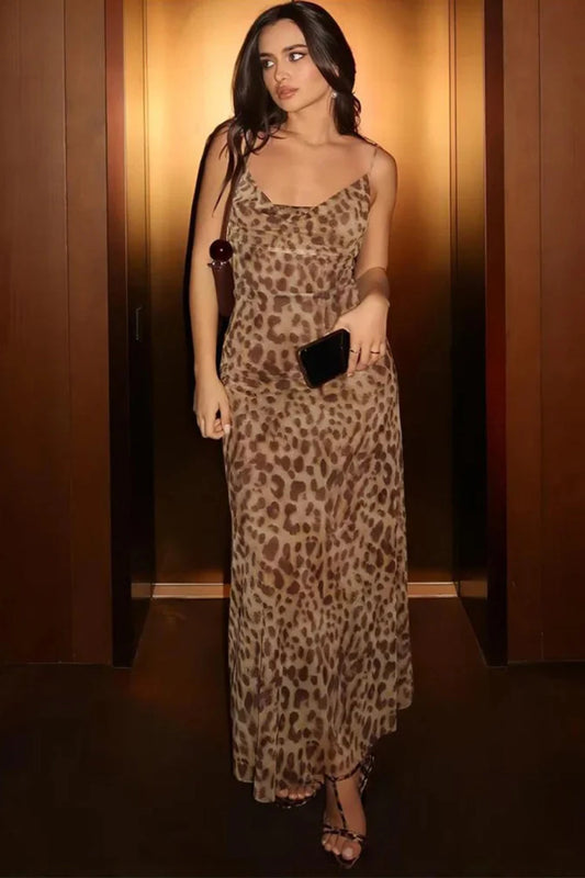 Robe longue à imprimé léopard pour femmes - Brunhilde