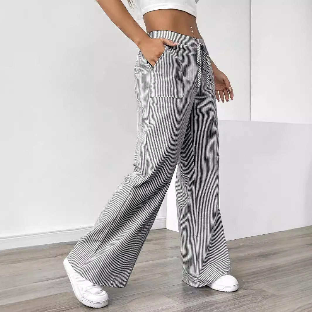 Gestreifte Damenhose mit weiten Beintaschen - Julieta