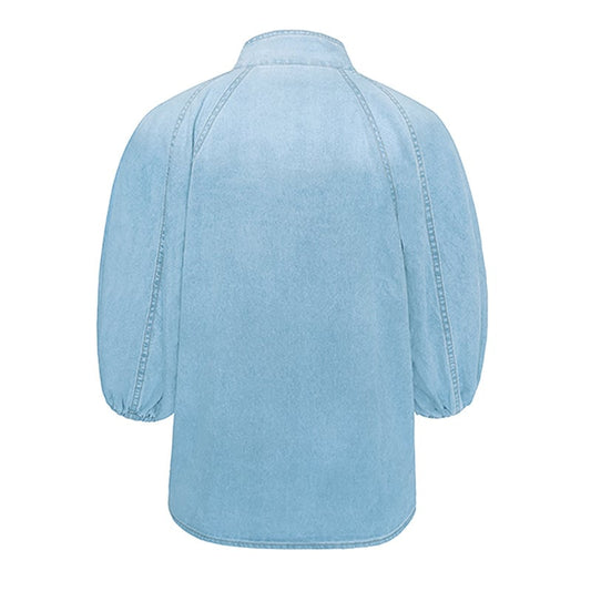 Nora - Pull à col roulé en coton pour femme avec laçage en denim