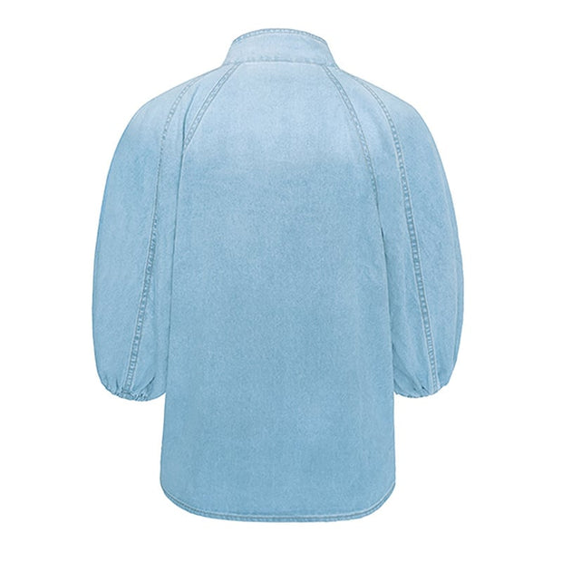 Nora - Pull à col roulé en coton pour femme avec laçage en denim