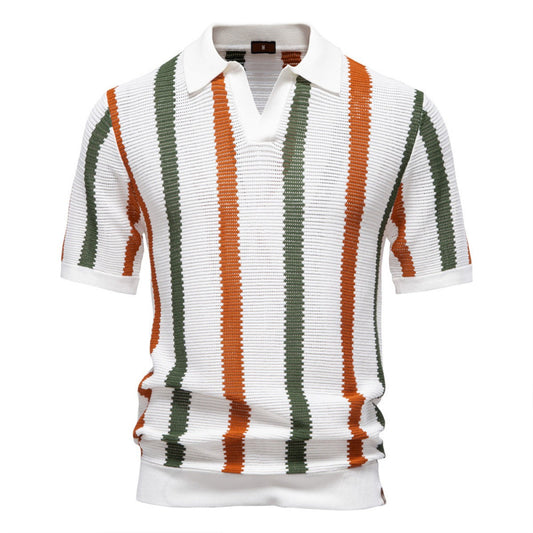 Polo en maille côtelée à rayures verticales pour hommes - Álvaro