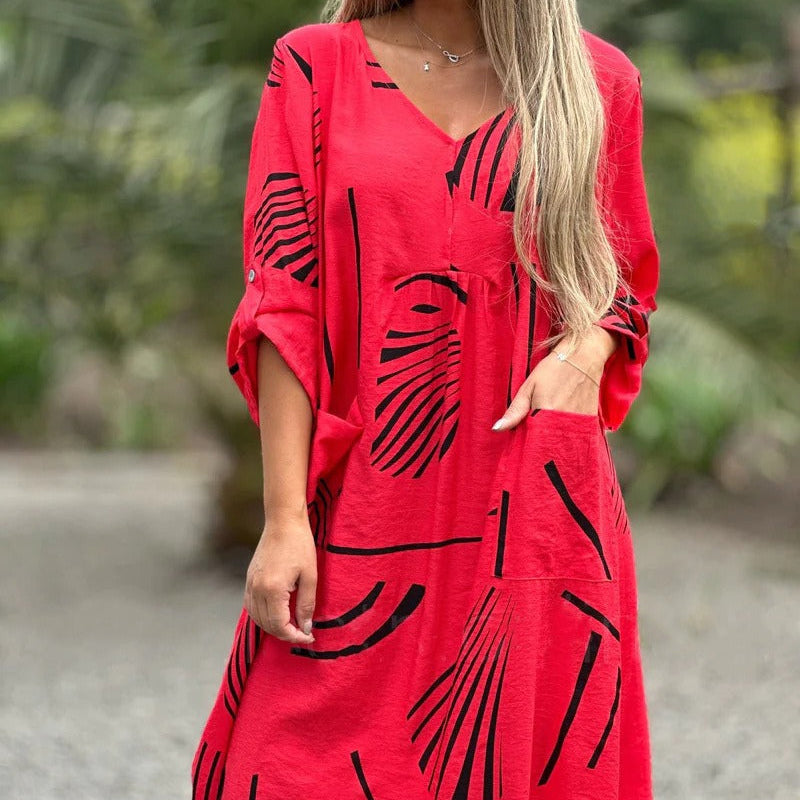 Locker sitzendes Freizeitkleid mit geometrischem Muster für Frauen - Helena