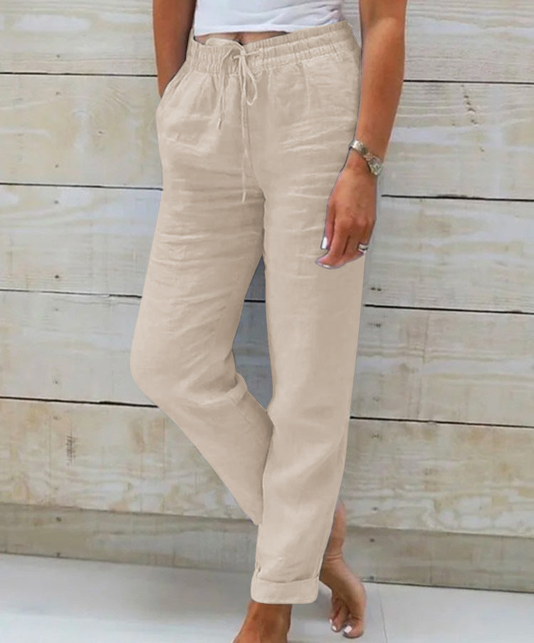 Leinenhose mit elastischem Bund und Kordelzug für Damen - Helga