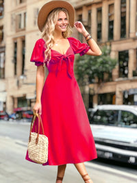 Selene - Robe midi à manches bouffantes