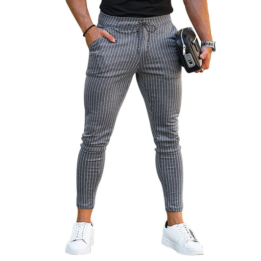 Pantalon casual homme rayures verticales slim fit noir - Érick