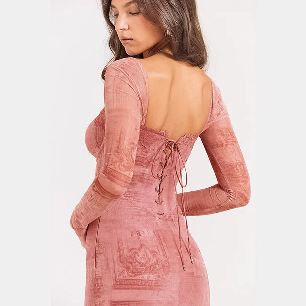 Gala - Robe longue chic en dentelle rose