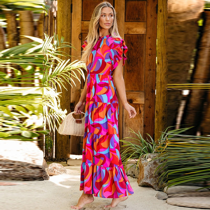 Langes, fließendes Kleid mit Rüsche - Adriana