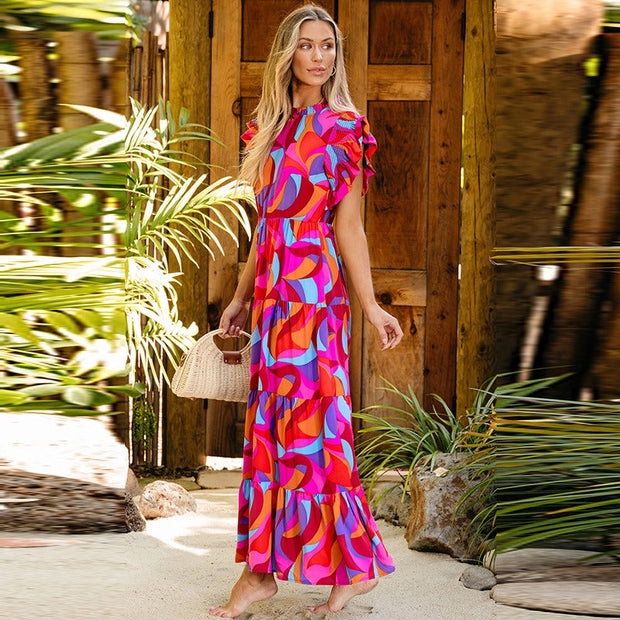 Langes, fließendes Kleid mit Rüsche - Adriana