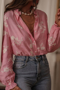 Damenbluse mit weiten Ärmeln und Blumendruck - Heidi