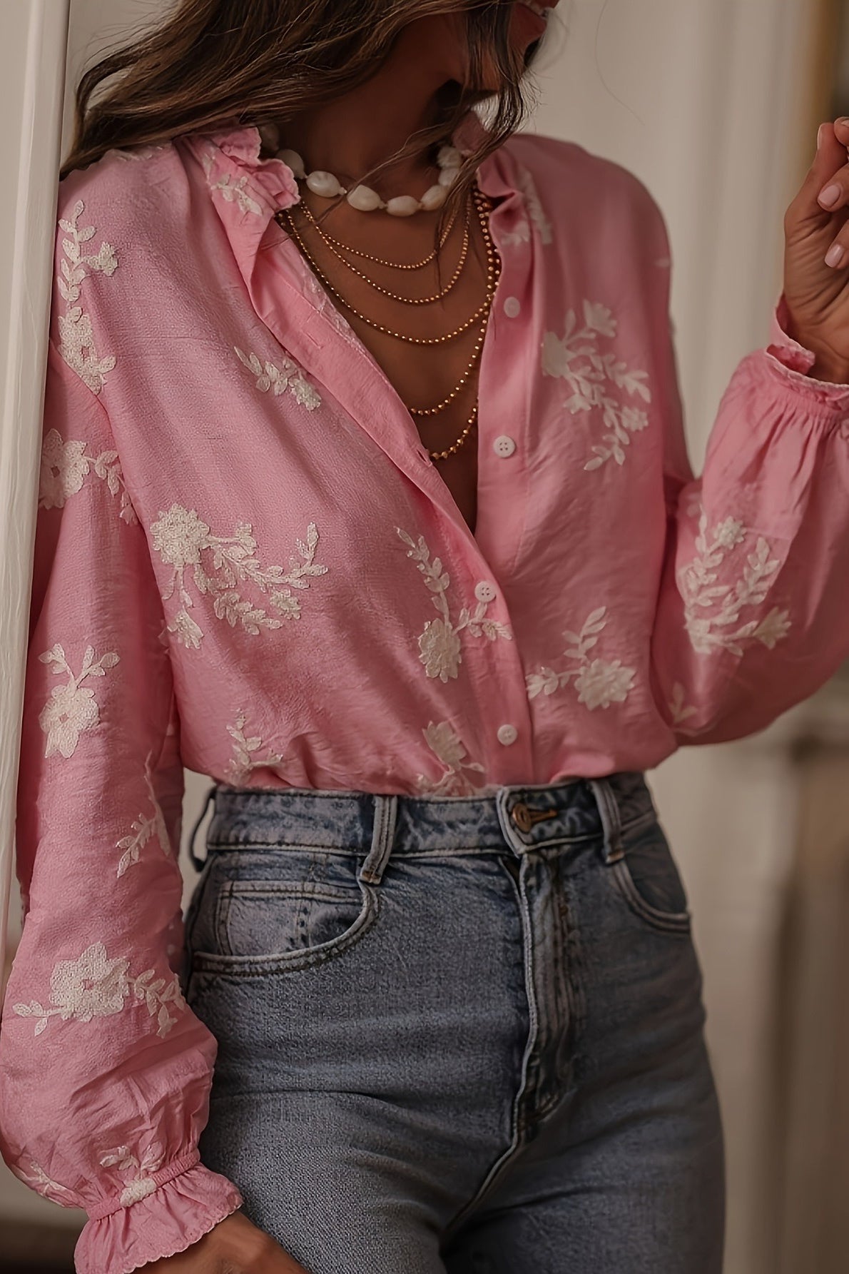 Damenbluse mit weiten Ärmeln und Blumendruck - Heidi