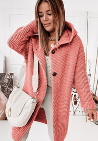 Manteau Tricoté À Capuche Décontracté