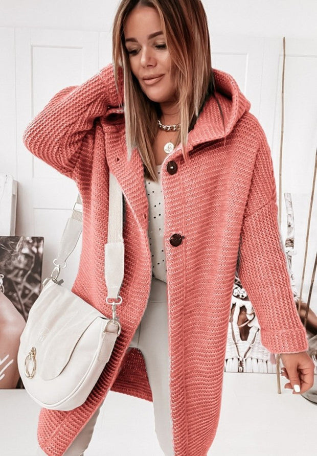 Manteau Tricoté À Capuche Décontracté