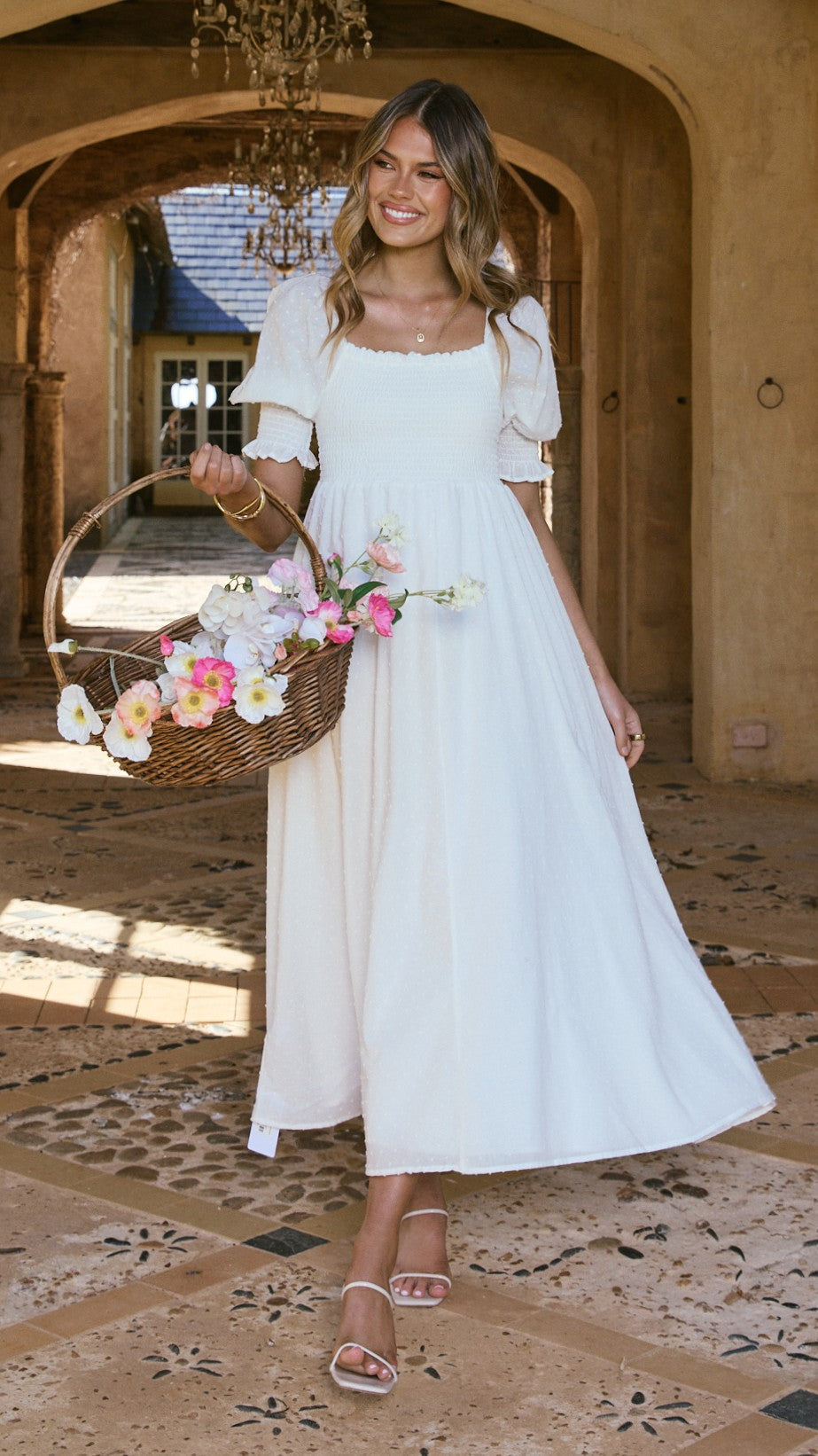 Weißes Midi-Kleid mit freien Schultern für Damen – Renata