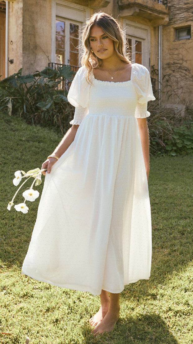 Weißes Midi-Kleid mit freien Schultern für Damen – Renata