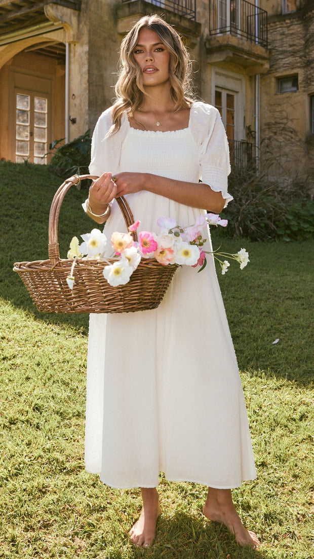 Weißes Midi-Kleid mit freien Schultern für Damen – Renata