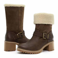 Vale - Damen Halbwadenstiefel zum Anziehen mit dickem Absatz, Schnalle und weichem Futter