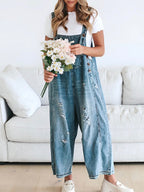 Damen Jeans-Latzhose Used-Look Oversize - Jenna