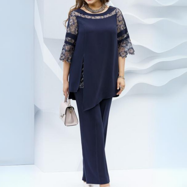 SERA - Tailleur 2 pièces pour femme : chemisier + pantalon