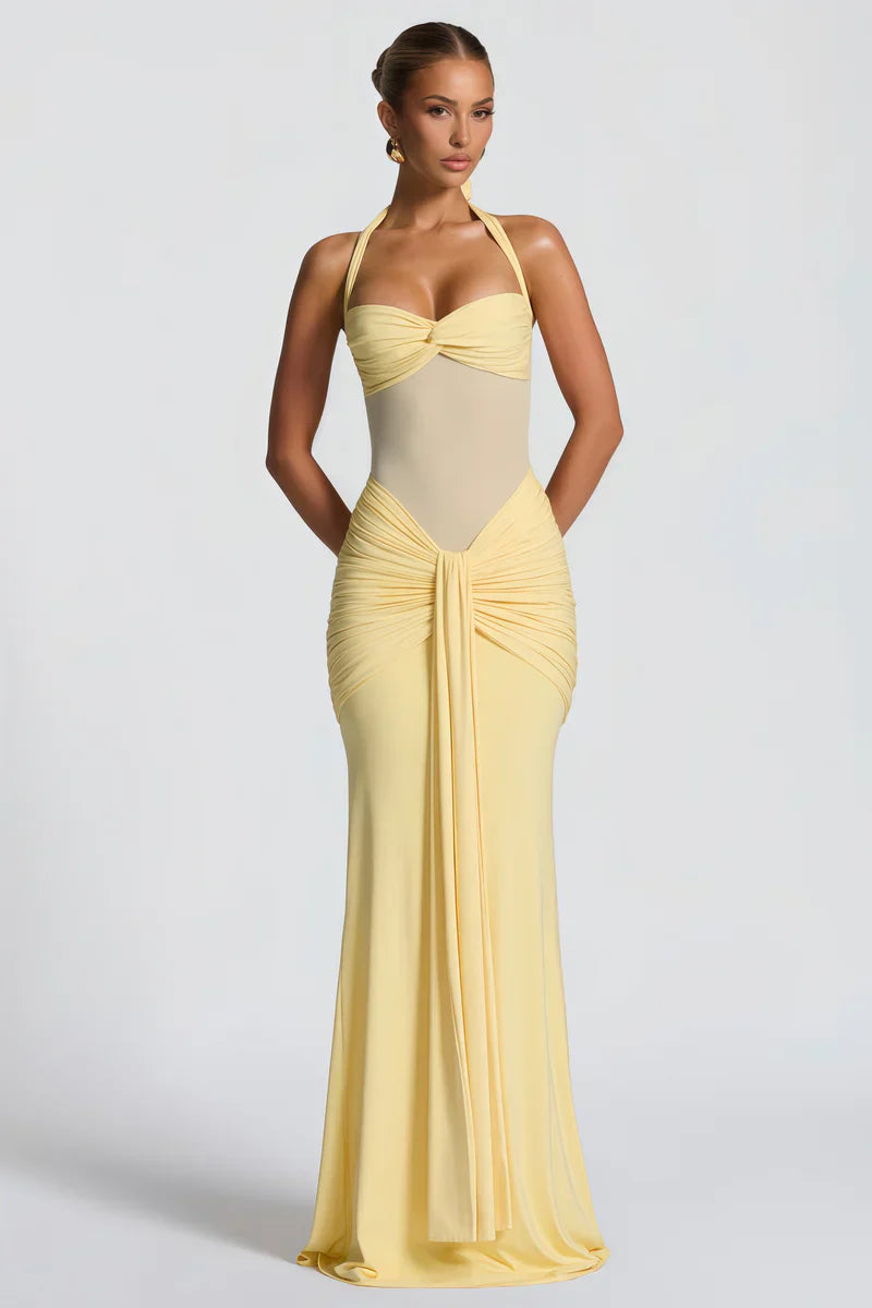 Elegantes Maxikleid für Damen mit Neckholder-Ausschnitt und Drapierungen - Elira