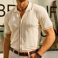 Polo homme en maille ajourée contrastée bleu clair - Lorenzo