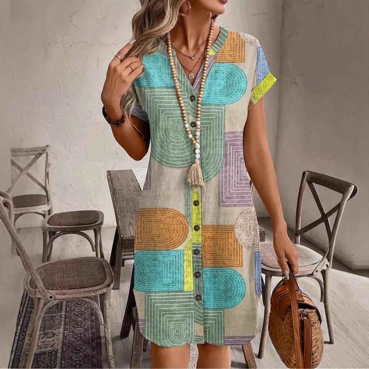 Kurzes Kleid mit geometrischem Muster für Frauen - Marta