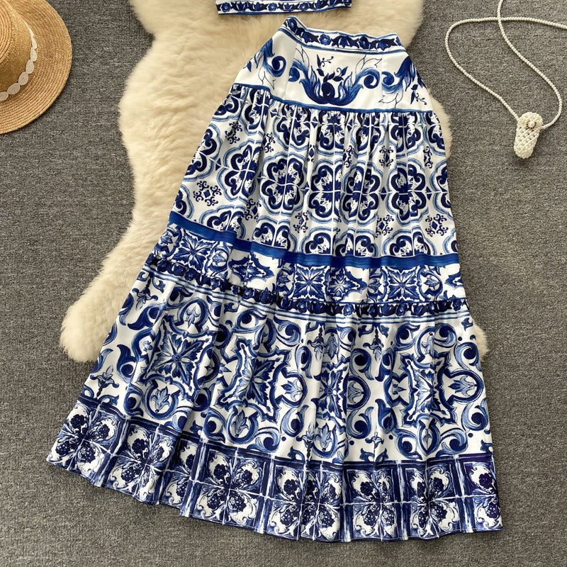 Zweiteiliges Damenset mit sommerlichem Barockdruck aus Satin - Eleonora