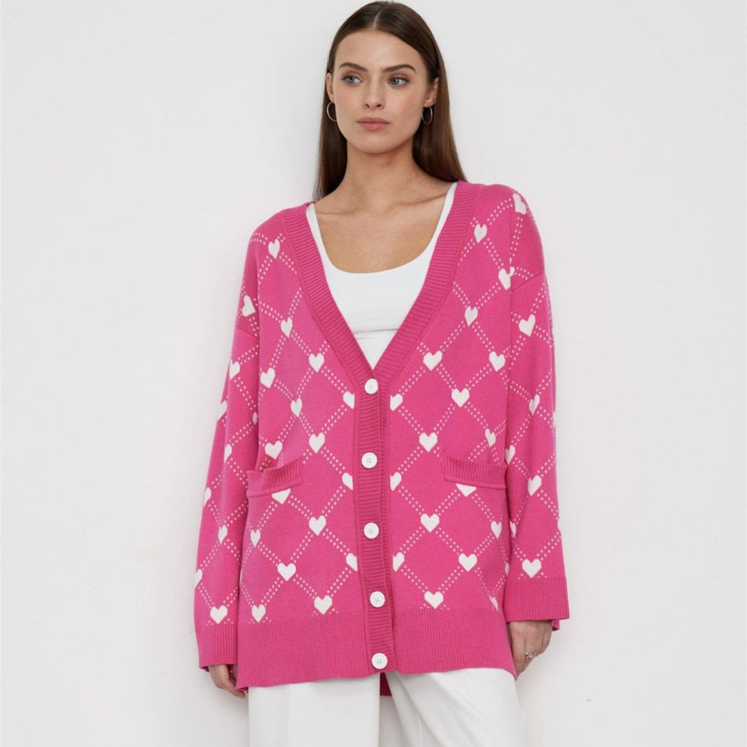 Damen Strickjacke mit Knöpfen und Herzdruck - Leeni
